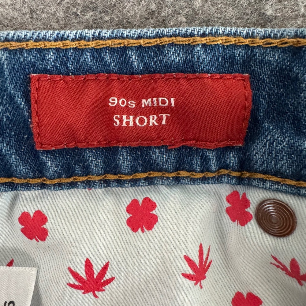 Lucky Brand 2/26 (27x4.5) Blue Embossed Hemp Leaf Clover 90s Midi Denim Shorts - Picture 8 of 13